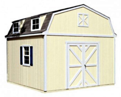 Shown: 12′x12′, doors on gable, with optional window, shutters 