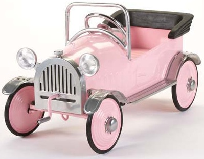 Our antique Pink Princess pedal car is an all metal toy car that is built to