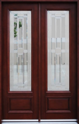 SaferWholesale Double Mahogany Full Lite Solid Wood Entry Door