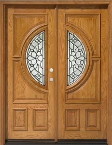 SaferWholesale Solid Wood Red Oak 30'' Center Moon Exterior Double Door Unit
