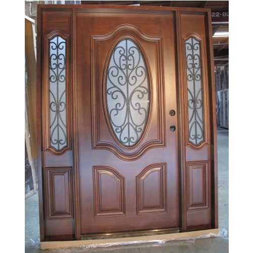 SaferWholesale Triple Mahogany Deluxe Oval with Frosted Glass Solid Wood Entry Door
