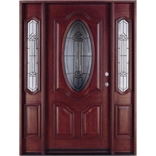 SaferWholesale Solid Wood Mahogany Oval Contemporary Glass With Sidelights Exterior Pre-Hung Door