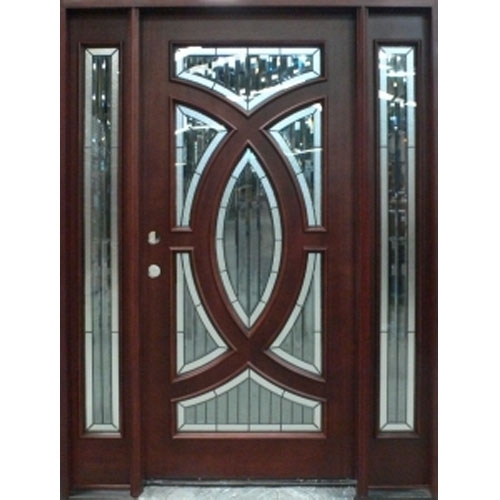 SaferWholesale Solid Wood Mahogany Circular Deluxe With Sidelights Exterior Pre-Hung Door