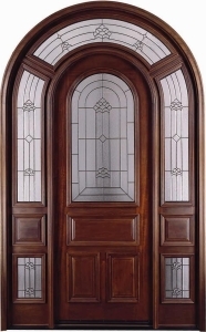 SaferWholesale Solid Wood Mahogany Full Light Arch Exterior Pre-Hung Door