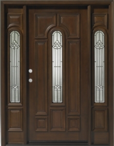 SaferWholesale Solid Wood Teak Center Arch With Sidelights Exterior Pre-Hung Door