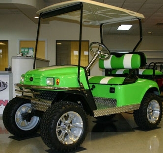 SaferWholesale EZ-GO Custom Monster Lime Green and White Electric Lifted Golf Cart