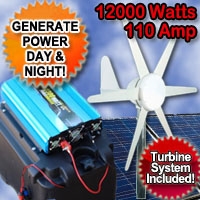 GSI Solar Power Generator Wind Hybrid 12000 Watt 110 Amp With Wind Turbine System