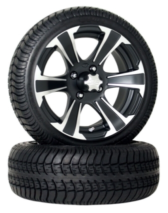 SaferWholesale 4 205x30-14 Ultra GT Tires on 14x6 SS312 Black Alloy Golf Cart Wheels