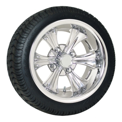 SaferWholesale 4 205x30-12 Ultra GT Tires on New Era Vacuum Chrome Finish Golf Cart Wheels