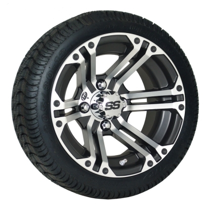 SaferWholesale 4 205x30-12 Ultra GT Tires on 12x7 SS212 Alloy MF 4/4 2+5 Golf Cart Wheels
