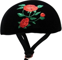Adult Roses Black Fabric Half Scooter Helmet (DOT Approved)