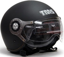 Adult Matte Black Pilot Style Open Face Helmet (DOT Approved)