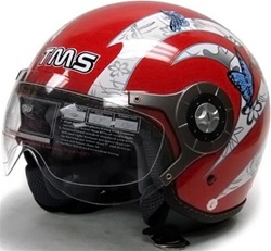 Adult Red Pilot Style Butterfly Graphic Open Face Helmet (DOT Approved)