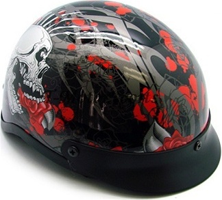 SaferWholesale TMS Rose Skull Motorcycle Half Helmet Biker (DOT Approved)