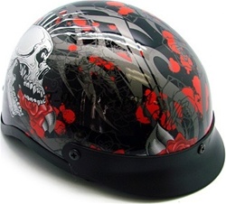 TMS Rose Skull Motorcycle Half Helmet Biker (DOT Approved)