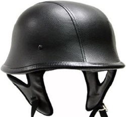 German Black Leather Motorcycle Cruiser Half Helmet (DOT Approved)