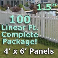 SaferWholesale 100 ft Complete Solid PVC Vinyl Open Top Scallop Picket Fencing Package - 4' x 6' Fence Panels w/ 1.5