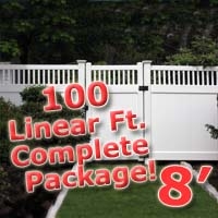 SaferWholesale 100 ft Complete Solid PVC Vinyl Privacy Fence 8' Wide Fencing Package w/ Accent Top