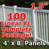 SaferWholesale 100 ft Complete Solid PVC Vinyl Closed Top Picket Fencing Package - 4' x 8' Fence Panels w/ 1.5