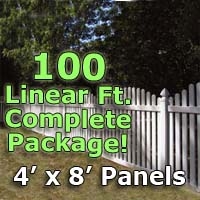 SaferWholesale 100 ft Complete Solid PVC Vinyl Open Top Arched Picket Fencing Package - 4' x 8' Fence Panels w/ 3