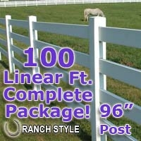 SaferWholesale 100 ft Complete Solid 4 Rail Ranch PVC Vinyl Fencing Package - Four Rail Fence