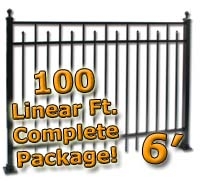 SaferWholesale 100 ft Complete Spear Smooth Top Residential Aluminum Fence 6' High Fencing Package