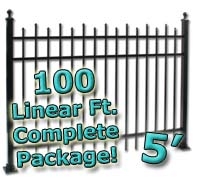 SaferWholesale 100 ft Complete Staggered Pickets Residential Aluminum Fence 5' High Fencing Package