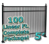 SaferWholesale 100 ft Complete Double Picket Residential Aluminum Fence 5' High Fencing Package