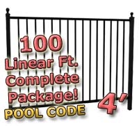 SaferWholesale 100 ft Complete Pool Code Residential Aluminum Fence 4' High Fencing Package