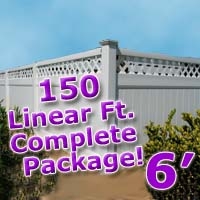 SaferWholesale 150 ft Complete Solid PVC Vinyl Privacy Fence 6' Wide Fencing Package w/ Accent Top