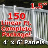 SaferWholesale 150 ft Complete Solid PVC Vinyl Closed Top Picket Fencing Package - 4' x 6' Fence Panels w/ 1.5