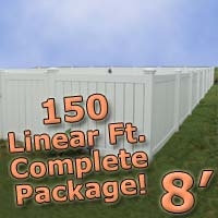 SaferWholesale 150 ft Complete Solid PVC Vinyl Semi-Privacy Fence 8' Wide Fencing Package