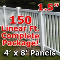 SaferWholesale 150 ft Complete Solid PVC Vinyl Closed Top Picket Fencing Package - 4' x 8' Fence Panels w/ 1.5