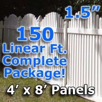 SaferWholesale 150 ft Complete Solid PVC Vinyl Open Top Arch Picket Fencing Package - 4' x 8' Fence Panels w/ 1.5