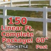 SaferWholesale 150 ft Complete Solid 2 Rail Ranch PVC Vinyl Fence Fencing Package - Two Rail Fence