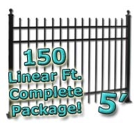SaferWholesale 150 ft Complete Spear Top Residential Aluminum Fence 5' High Fencing Package