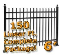 SaferWholesale 150 ft Complete Spear Top Residential Aluminum Fence 6' High Fencing Package
