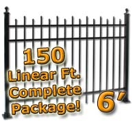 SaferWholesale 150 ft Complete Staggered Pickets Residential Aluminum Fence 6' High Fencing Package