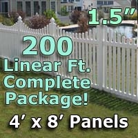 SaferWholesale 200 ft Complete Solid PVC Vinyl Open Top Scallop Picket Fencing Package - 4' x 8' Fence Panels w/ 1.5