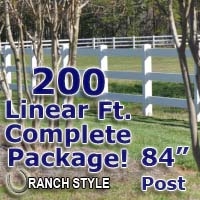 SaferWholesale 200 ft Complete Solid 3 Rail Ranch PVC Vinyl Fencing Package - Three Rail Fence