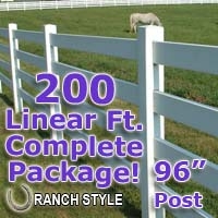 SaferWholesale 200 ft Complete Solid 4 Rail Ranch PVC Vinyl Fencing Package - Four Rail Fence