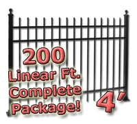 SaferWholesale 200 ft Complete Spear Top Residential Aluminum Fence 4' High Fencing Package