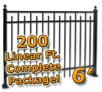 SaferWholesale 200 ft Complete Spear Smooth Top Residential Aluminum Fence 6' High Fencing Package