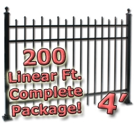 SaferWholesale 200 ft Complete Staggered Pickets Residential Aluminum Fence 4' High Fencing Package