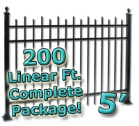 SaferWholesale 200 ft Complete Staggered Pickets Residential Aluminum Fence 5' High Fencing Package