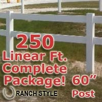 SaferWholesale 250 ft Complete Solid 2 Rail Ranch PVC Vinyl Fencing Package - Two Rail Fence