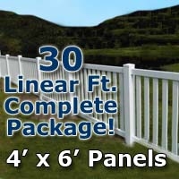 SaferWholesale 30 ft Complete Solid PVC Vinyl Closed Top Picket Fencing Package - 4' x 6' Fence Panels w/ 3