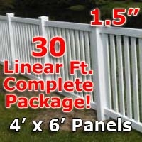 SaferWholesale 30 ft Complete Solid PVC Vinyl Closed Top Picket Fencing Package - 4' x 6' Fence Panels w/ 1.5