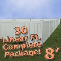 SaferWholesale 30 ft Complete Solid PVC Vinyl Semi-Privacy Fence 8' Wide Fencing Package