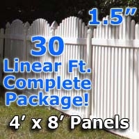 SaferWholesale 30 ft Complete Solid PVC Vinyl Open Top Arch Picket Fencing Package - 4' x 8' Fence Panels w/ 1.5
